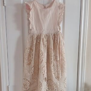 Bow Dream Girls Cream Boho Crochet Lace Princess Dress Size 10